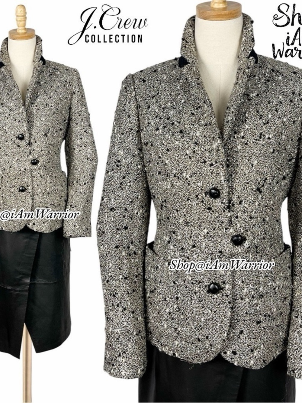 J.Crew Collection RARE lurex nubby tweed leather button blazer *shop@iamwarrior - Picture 3 of 10